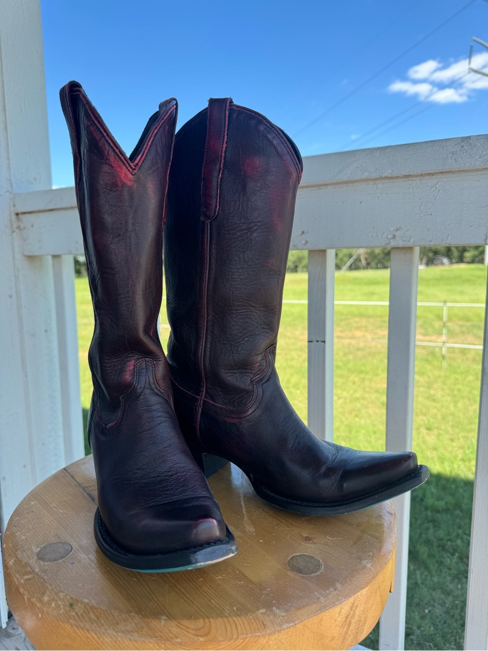 Women’s Burgundy Leather Western Heeled Boots